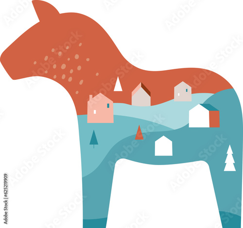 Nordic horse with winter landscape