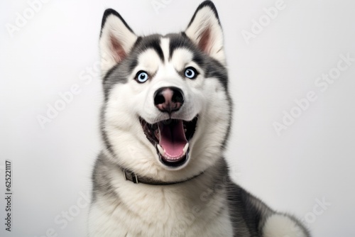 Cute Siberian Husky Sitting on White  A Playfully Surreal Photography of Emotive Faces  Generative AI