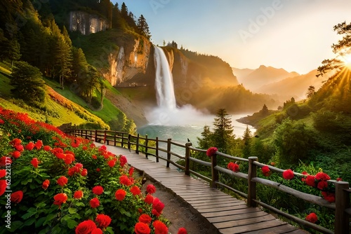 waterfall in the mountains Generated AI © AQ Arts