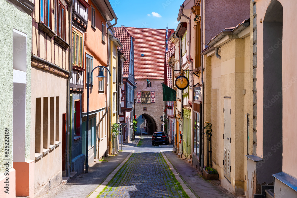 Narrow street in the idylic Mühlhausen, Germany