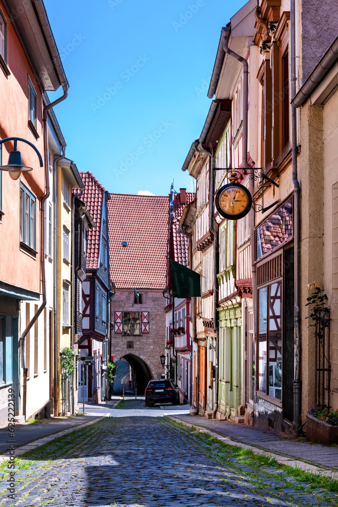 Fototapeta premium Narrow street in the idylic Mühlhausen, Germany
