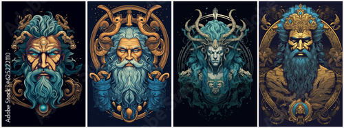 Ancient Greek mythological god morpheus set. Impressive, colorful and contemporary. Built with Generative AI technology.