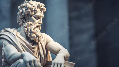 Close-up of Sunlight Shining on Statue of Ancient Greek Philosopher, Digital Render