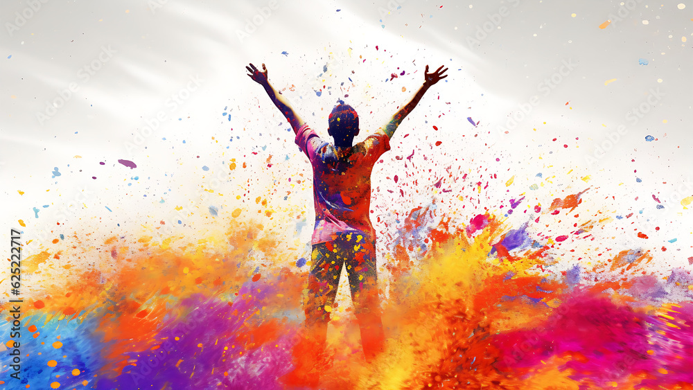 Overjoyed Child in an Explosion of Watercolor, Youthful Creativity Digital Concept Render Overjoyed Child in an Explosion of Watercolor, Youthful Creativity Digital Concept Render