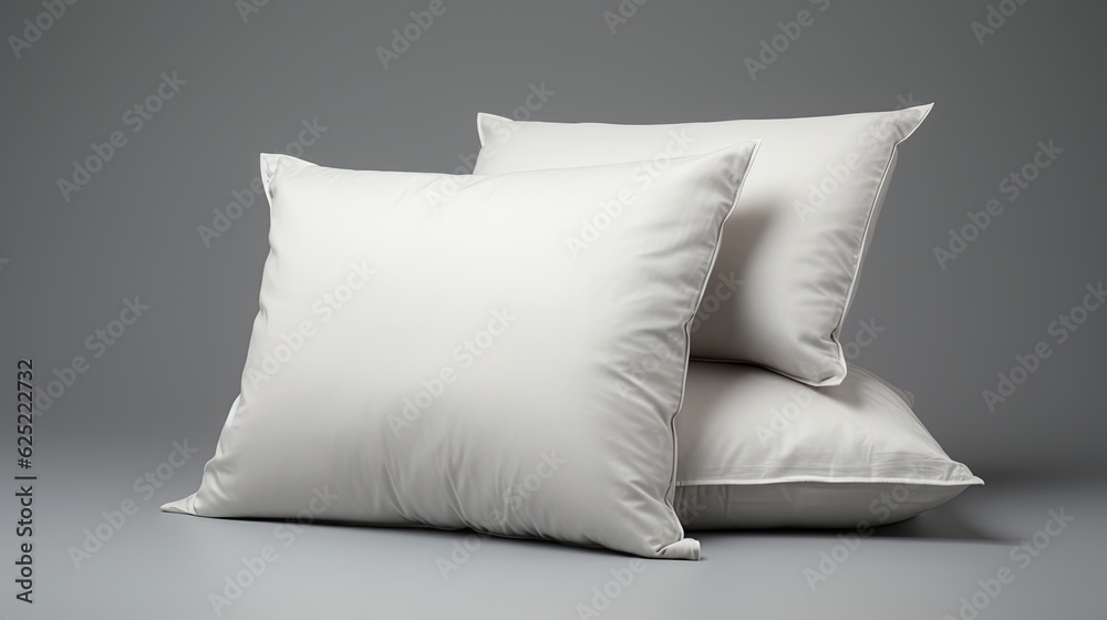 Very detailed photo of white pillows with light gray border in different sizes