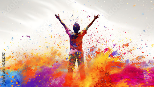 Overjoyed Child in an Explosion of Watercolor, Youthful Creativity Digital Concept Render