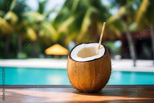 Fresh coconut juice by the pool