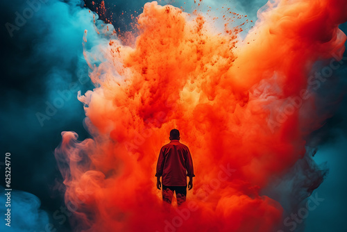 Person looking at an Colorful Cloud Explosion  Creativity Digital Concept Render