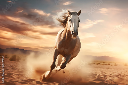 Wild Horse Galloping Out in the Plains at Sunset, Digital Render