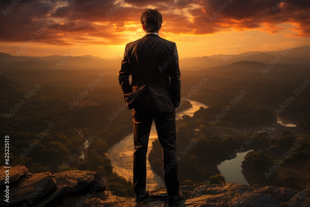 Fototapeta premium Triumphant professional in a suit. Generative AI illustration