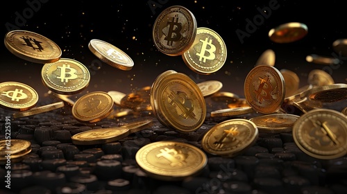 Bitcoins 3D Render Isolated Dark Background