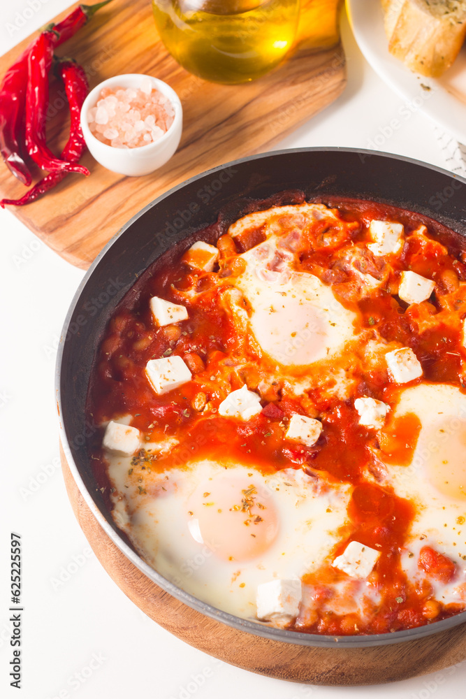 Shakshuka made of poached eggs in tomato pepper sauce Shakshuka made of poached eggs in tomato pepper sauce