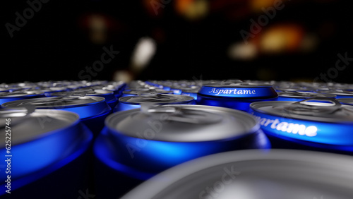 Foto 3d render of a collection of cans  with the word Aspartame printed on them
