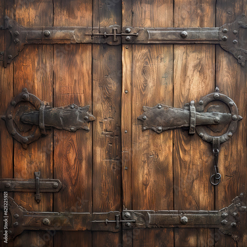 3D illustration a wooden door in dungeon wall