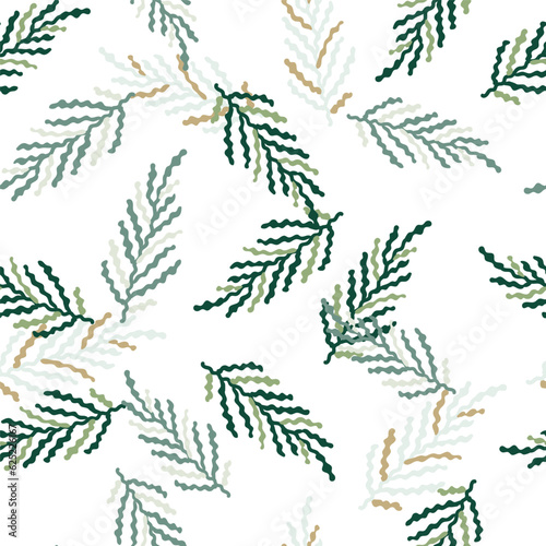 Abstract seaweed backdrop. Organic fern leaves seamless pattern. Simple style botanical background.