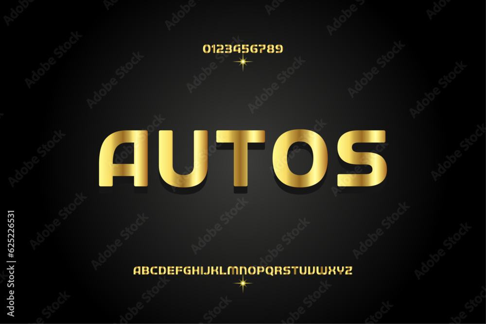 AUTOS, Elegant golden alphabet letters font set. Classic Custom gold