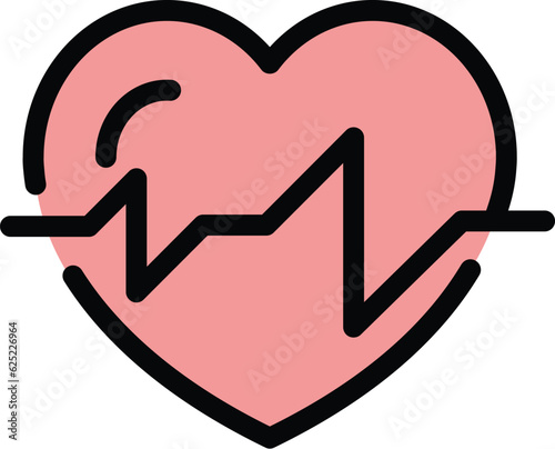 Healthy heartbeat icon outline vector. Heart beat. Cardiogram palpitation color flat