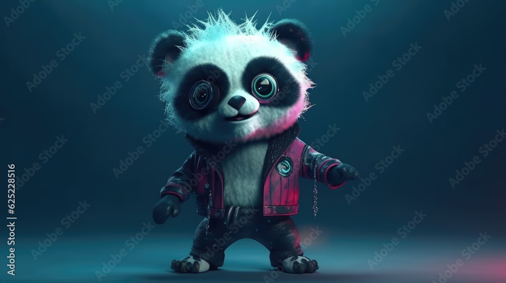 cute panda in punk rock style. Created with Generative AI.