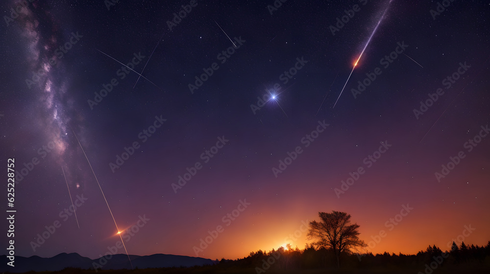 Naklejka premium 夜空に輝く彗星｜Comet shining in the night sky, Generative AI