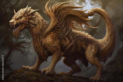 A fantasy dragon painting in a forest background © Anjali