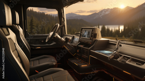 Truck interior dashboard panel.