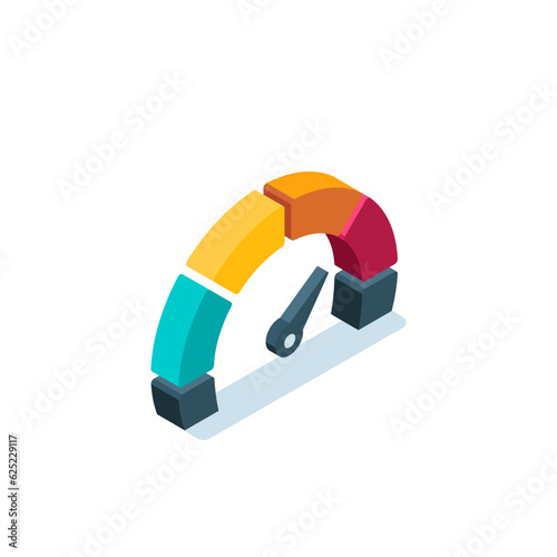 isometric tachometer icon in color on a white background, power measurement or business power pointer