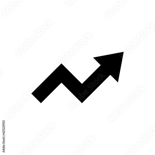 zigzag arrow icon in black color on white background, statistical data or finance growth