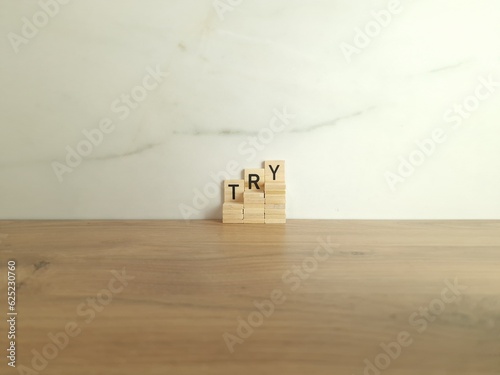 Word try made from wooden blocks