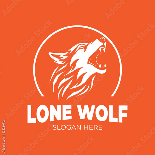 Howling lone wolf head with circle frame vector illustration. Wolf head badge emblem logo icon