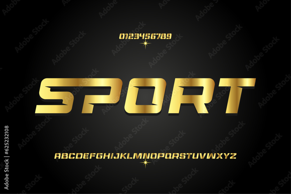 SPORT, Elegant golden alphabet letters font set. Classic Custom gold ...