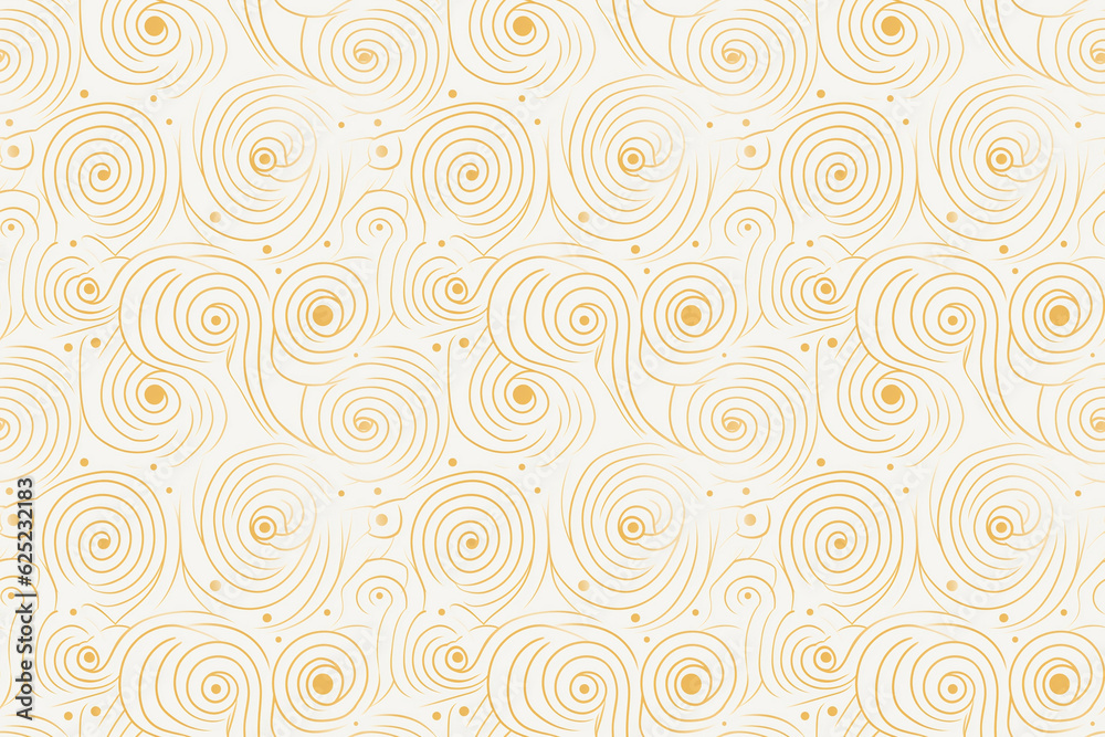 Natural seamless spiral circle pattern.  Light golden background with organic shapes. Abstract minimalist design.