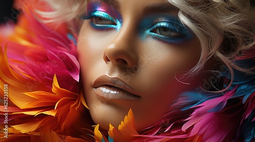 Fashion portrait of neon makeup. Generative AI © piai