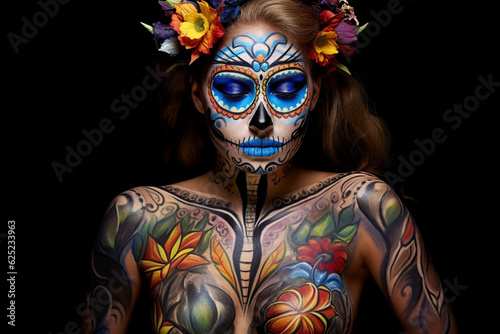 body art woman day of the dead. generative ai