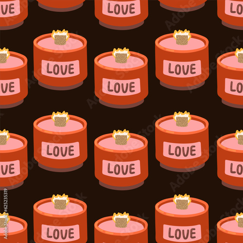 Love candle vector seamless pattern. Home decoration for romantic date Valentines Day texture background