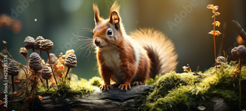 cute red squirrels on tree  generative ai
