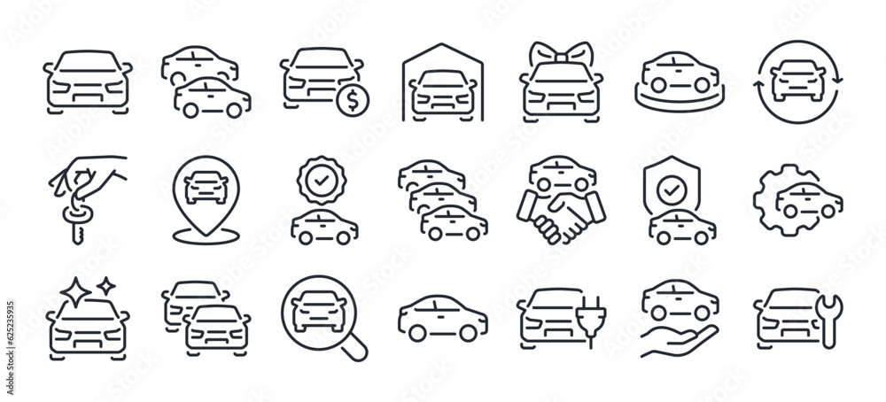 Automobile and car dealer editable stroke outline icon isolated on white background flat vector illustration. Pixel perfect. 64 x 64.