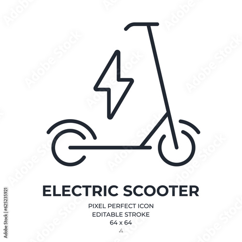 Electric scooter editable stroke outline icon isolated on white background flat vector illustration. Pixel perfect. 64 x 64.