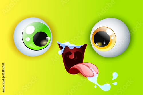 Cute fluffy little green cartoon monster with spittle. Halloween concept.