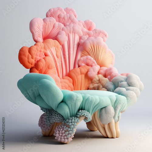 Generative AI Illustration. Coral shape chair.