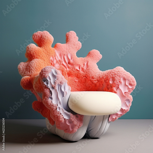 Generative AI Illustration. Coral shape chair.