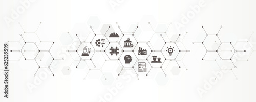 University industry collaboration banner with the website icons and symbol of education, internship, research projects, business company, academic, cooperation, partnership vector illustration