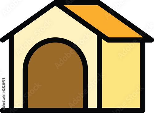 Pet wooden kennel icon outline vector. Dog house. Doghouse shelter color flat