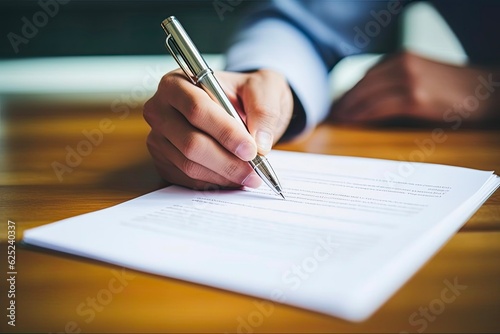 Checklist Writing Concept for Efficient Planning and Business Management. Hand Holding Pen Writing Notes on Office Desk with Home Background. Generative AI