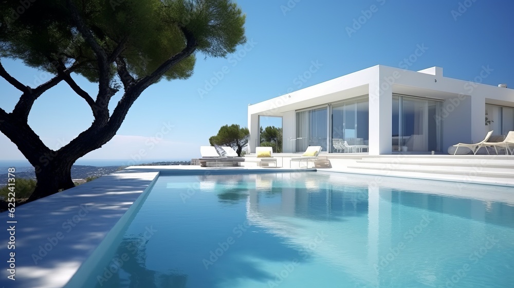 Fototapeta premium Ocean's Embrace: Luxurious Hilltop Hotel - Generated by AI