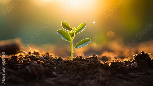 Germinating Seed: Young Plant Growing in Sunlight with Soil and Dirt in Background - Agriculture and Planting Concept: Generative AI