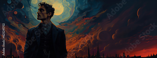 Portrait of a man in night landscape 300 ppi