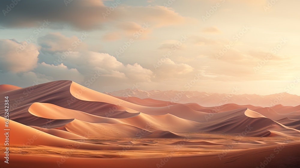 a painting of a desert landscape with sand dunes and mountains. generative ai a painting of a desert landscape with sand dunes and mountains. generative ai