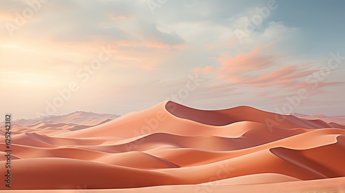  a painting of a desert landscape with sand dunes and mountains. generative ai