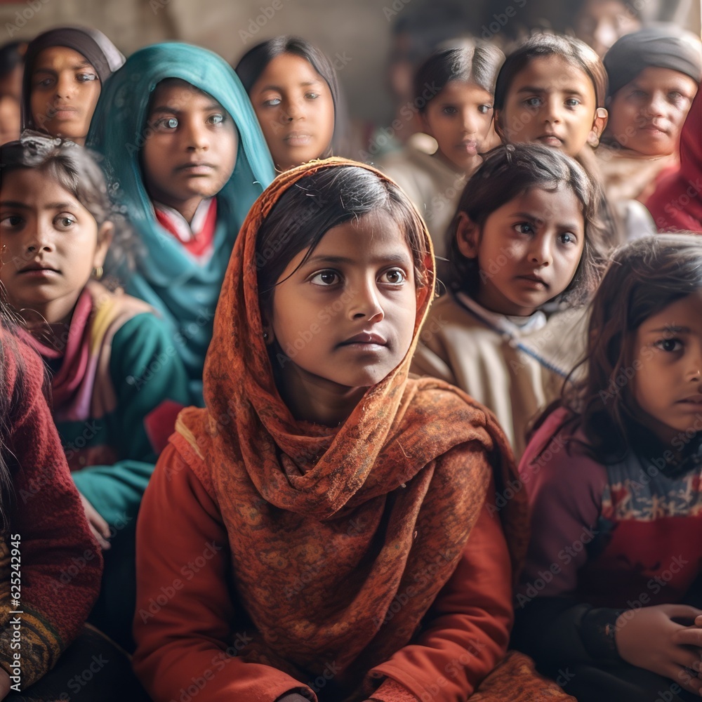 Rural schoolgirls attending school in India or Pakistan Generative Ai Rural schoolgirls attending school in India or Pakistan Generative Ai