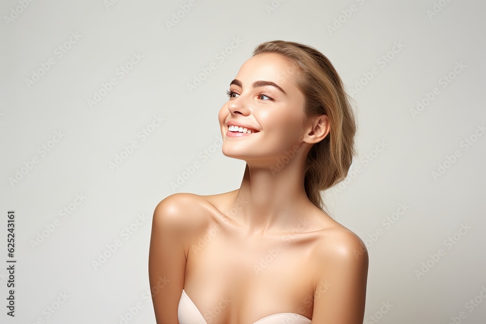 Portrait of a happy, confident, and healthy Caucasian woman with glowing skin and positivity. Generative AI Portrait of a happy, confident, and healthy Caucasian woman with glowing skin and positivity. Generative AI